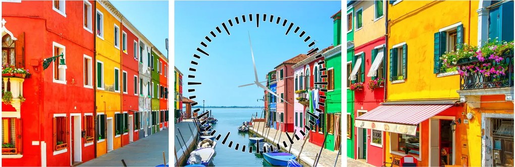Kép - Burano sziget, Velence, Olaszország (órával) (90x30 cm)