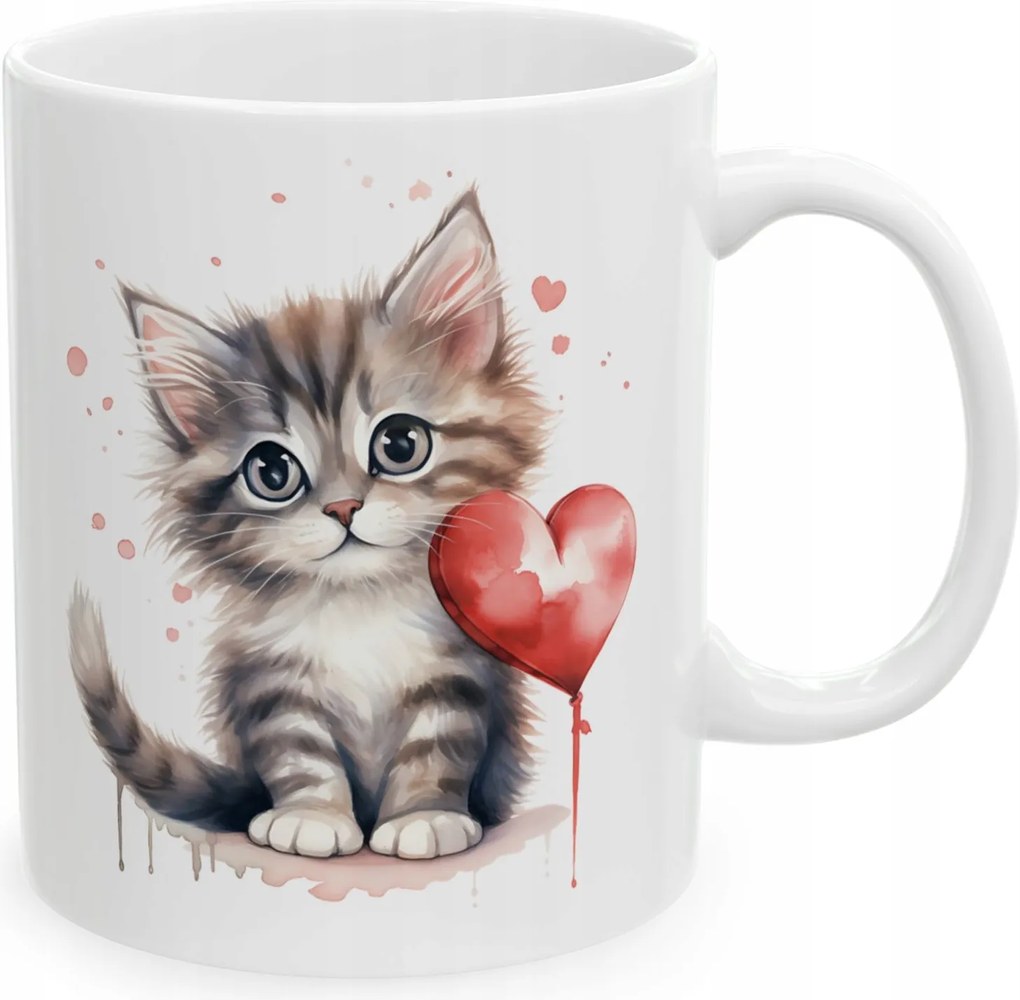 Nyomott mintás bögre cica szerelem szív ajándék valentin nap lány