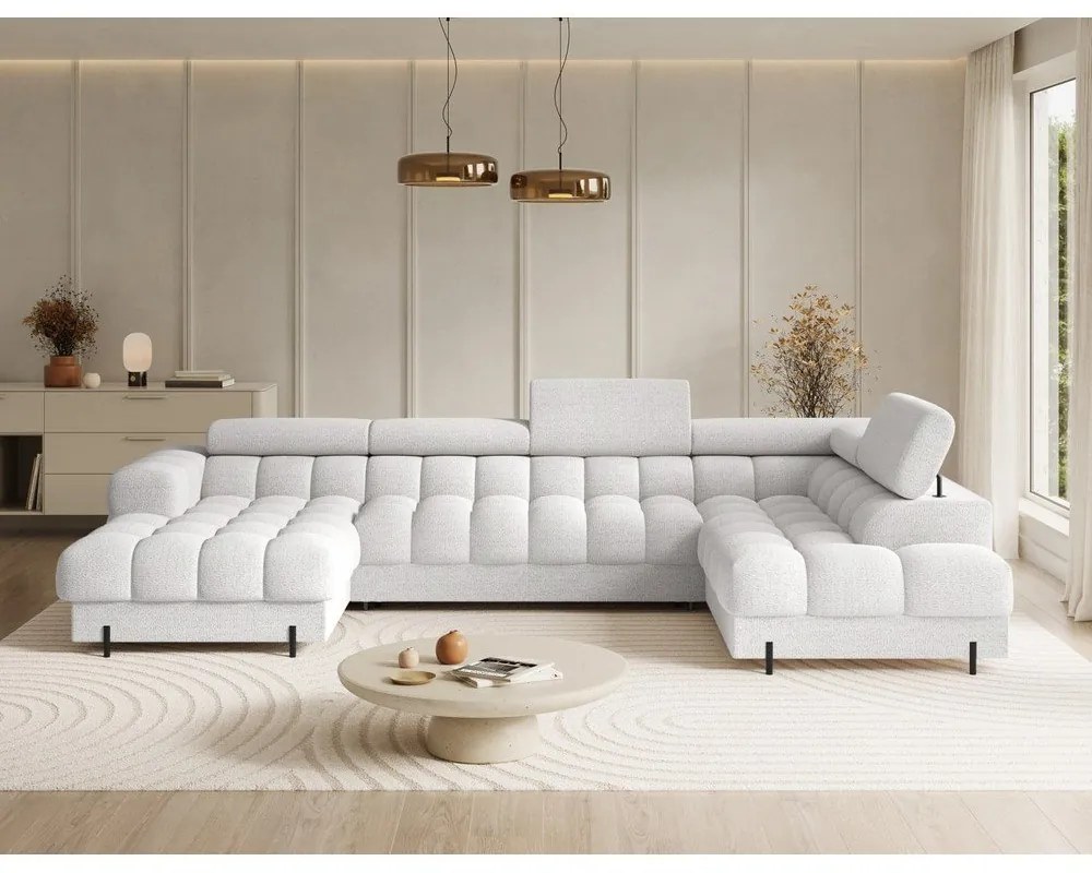 Krémszínű buklé kinyitható sarokkanapé (jobb oldali-U alakú) Feraria – ELTAP