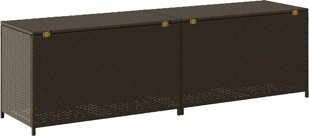 Barna Polyrattan Kerti Tárolóláda 200 X 50 X 60 Cm