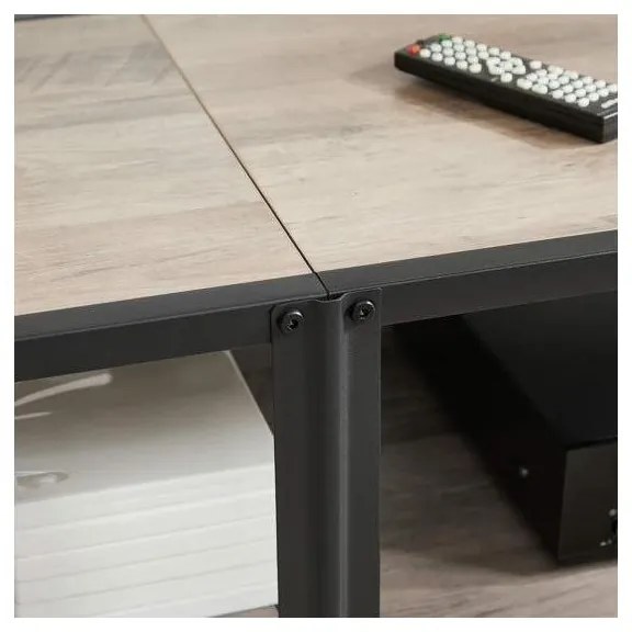 TV szekreny, TV-asztal polcokkal, acélkerettel, 140 x 52 x 39 cm, greige és fekete