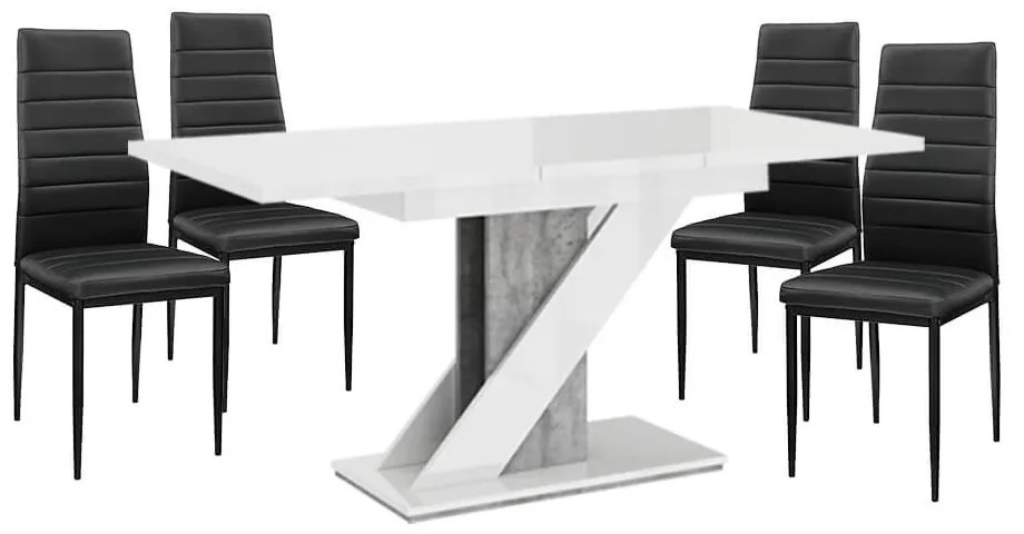 Maasix WGS Szürke-Magasfényű Fehér Z 4 személyes étkezőszett Fekete Coleta székekkel N