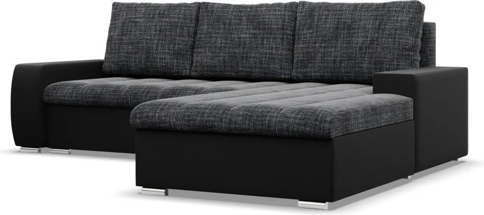 Toronto sarokkanapé, 2 ágyneműtartóval, fonott + műbőr, jobboldali, szürke - fekete