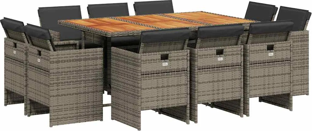 vidaXL 11 részes szürke polyrattan kerti ülőgarnitúra párnákkal