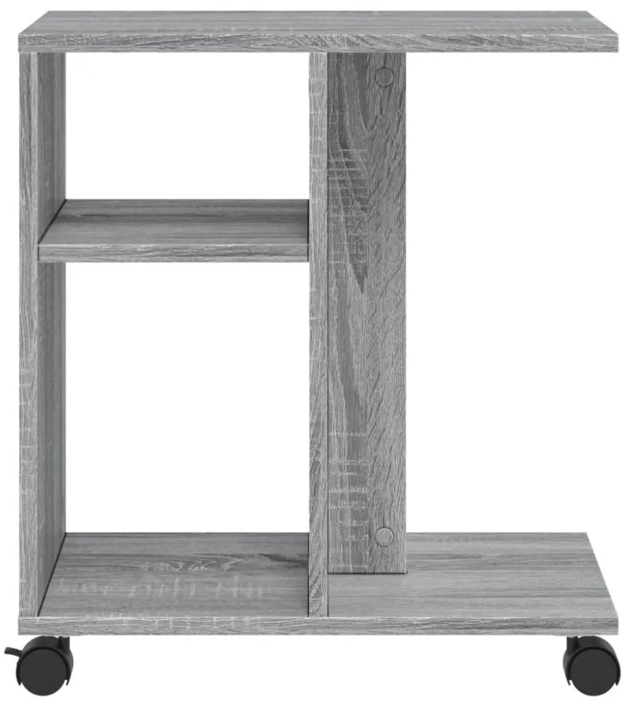 szürke sonoma színű szerelt fa kisasztal kerekekkel 50x30x55 cm