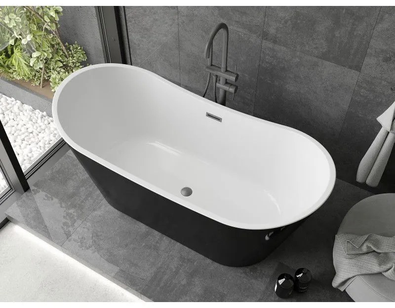 Mexen Montana, szabadon álló kád 150 x 75 cm, fehér-fekete, grafit túlfolyó, 52011507575-66