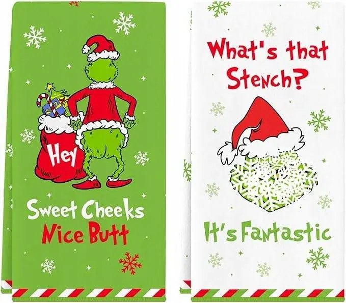 Konyhai törlőkendő karácsonyi szuper nedvszívó ostya szövésű Grincs 2 db