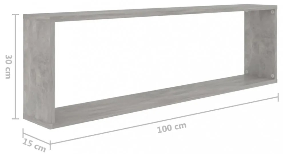2 db betonszürke szerelt fa fali polc 100 x 15 x 30 cm