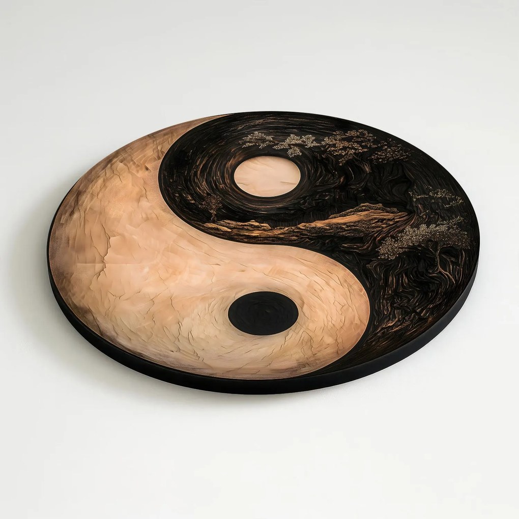 DUBLEZ | Kör alakú fa falikép – Jin és jang szimbólum