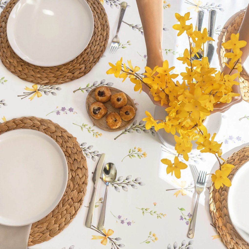 Goldea tavaszi szögletes teflonos asztalterítő - barka mintás 80 x 80 cm