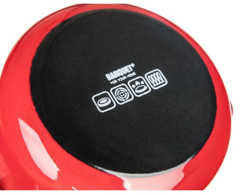 Banquet Milton zománcozott edény fedővel piros, 12 cm, 0,78 l, 12 cm