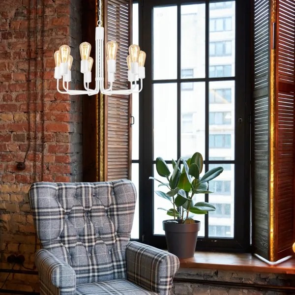 Csillár láncon TIFFANY 10xE27/60W/230V fehér