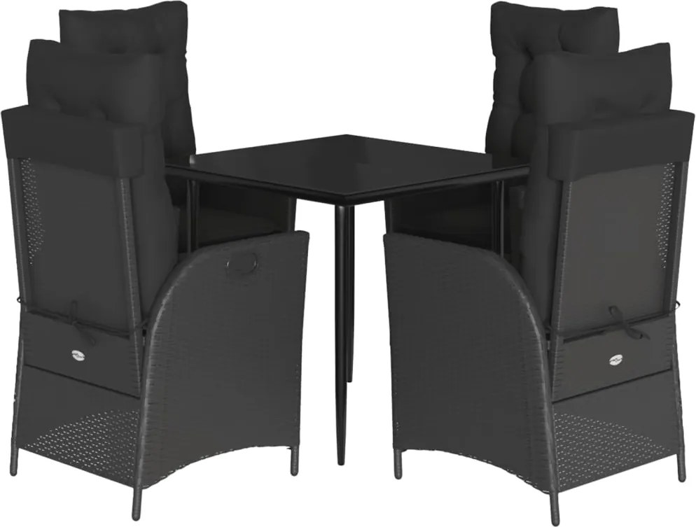 vidaXL 5 részes fekete polyrattan kerti étkezőgarnitúra párnákkal