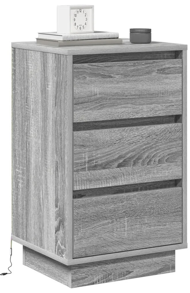 Éjjeli Szekrény LED-del Szürke Sonával 39x34.5x65 cm Mérnöki Fa