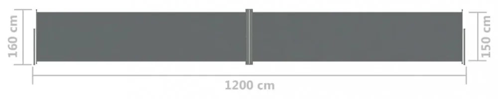 antracitszürke behúzható oldalsó napellenző 160 x 1200 cm
