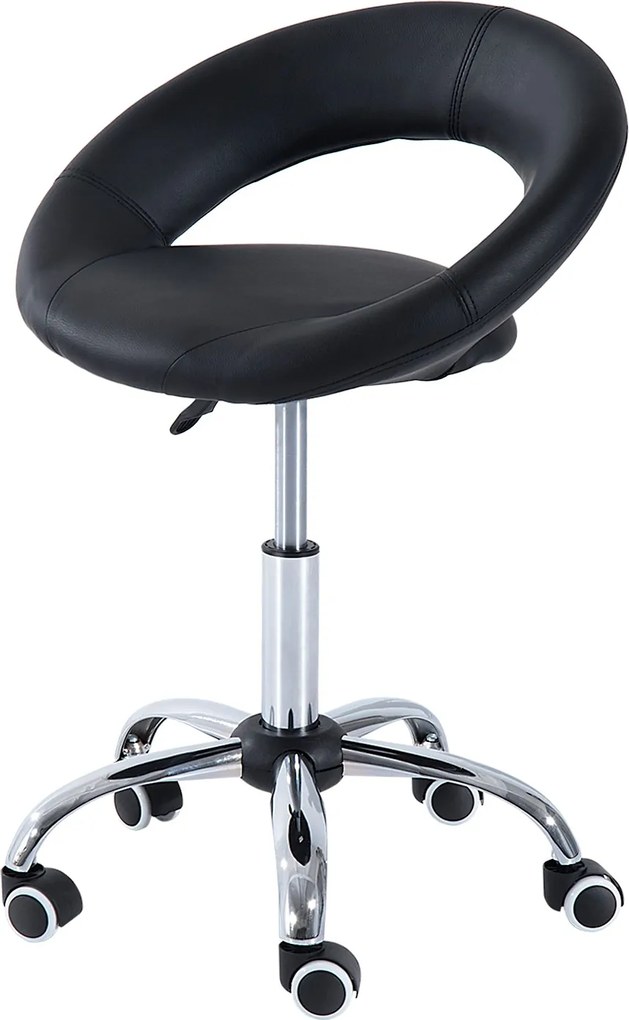 HOMCOM Görgős Szék Munka Szék Forgatható Szék Irodai Szék Magasságban Állítható, PU+Fém, Fekete, 50 x 54 x (66-78) cm | Aosom