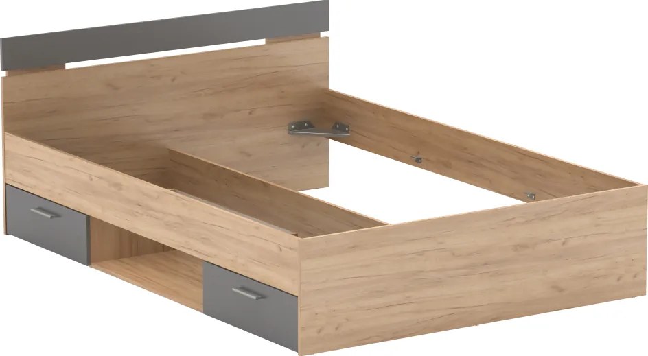 Ágykeret, 140x200, tölgy artisan/grafit, MICHIGAN NEW