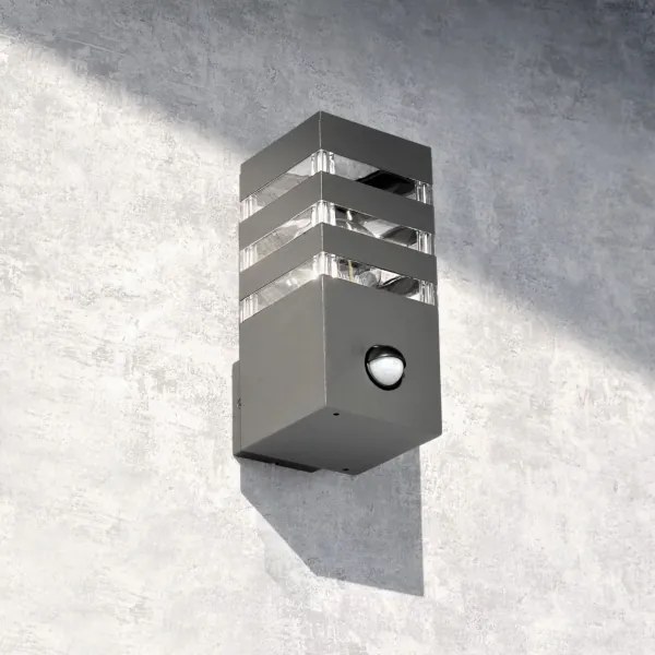 Kültéri fali lámpa TEKSAS szenzorral 1xE27/12W/230V IP44 antracit