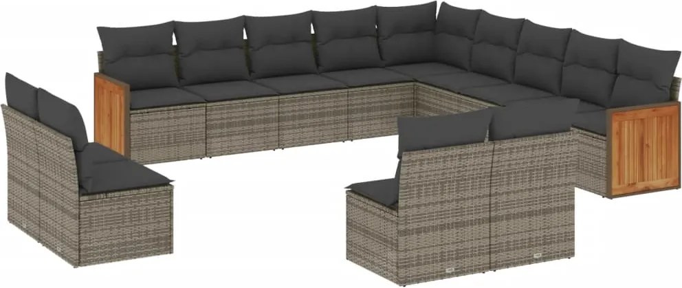 vidaXL 13 részes szürke polyrattan kerti ülőgarnitúra párnákkal