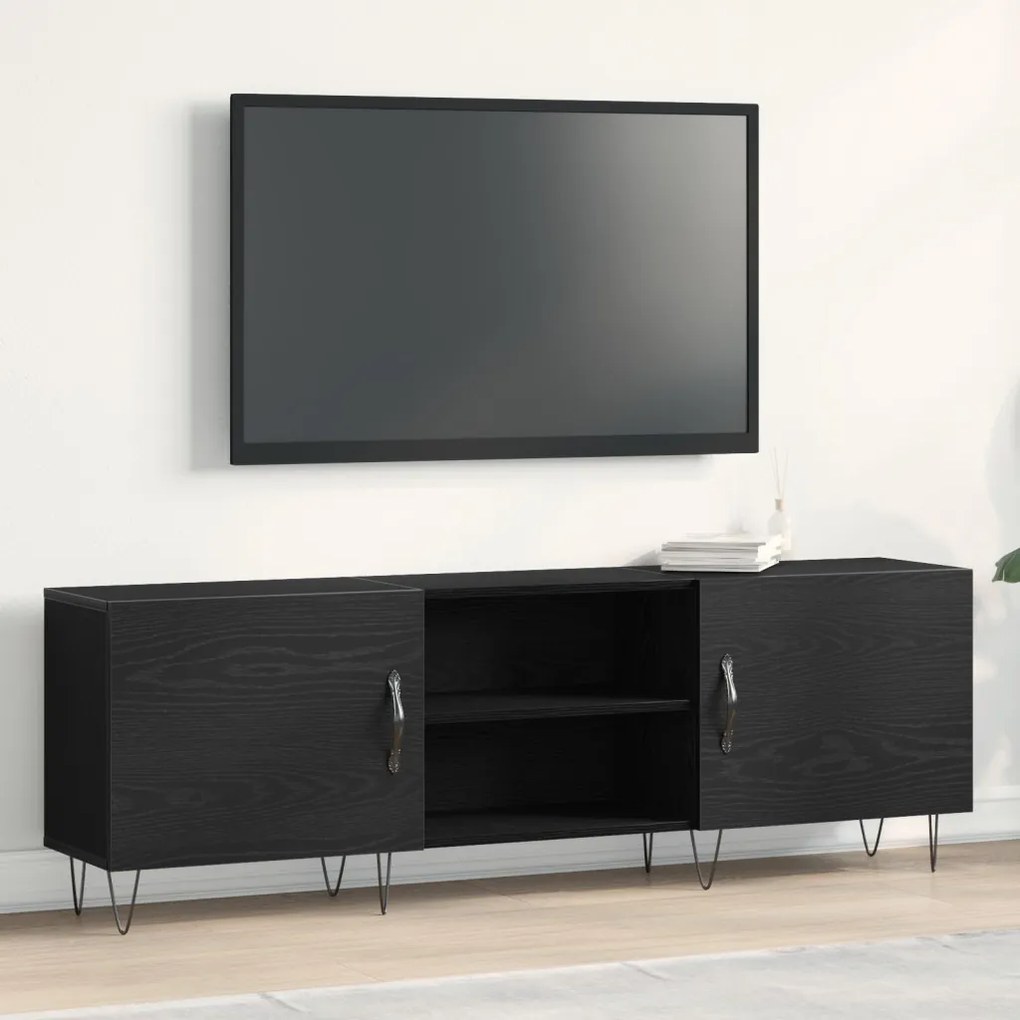TV Szekrény Fekete Tölgy 150x30x50 cm Műanyag Fa