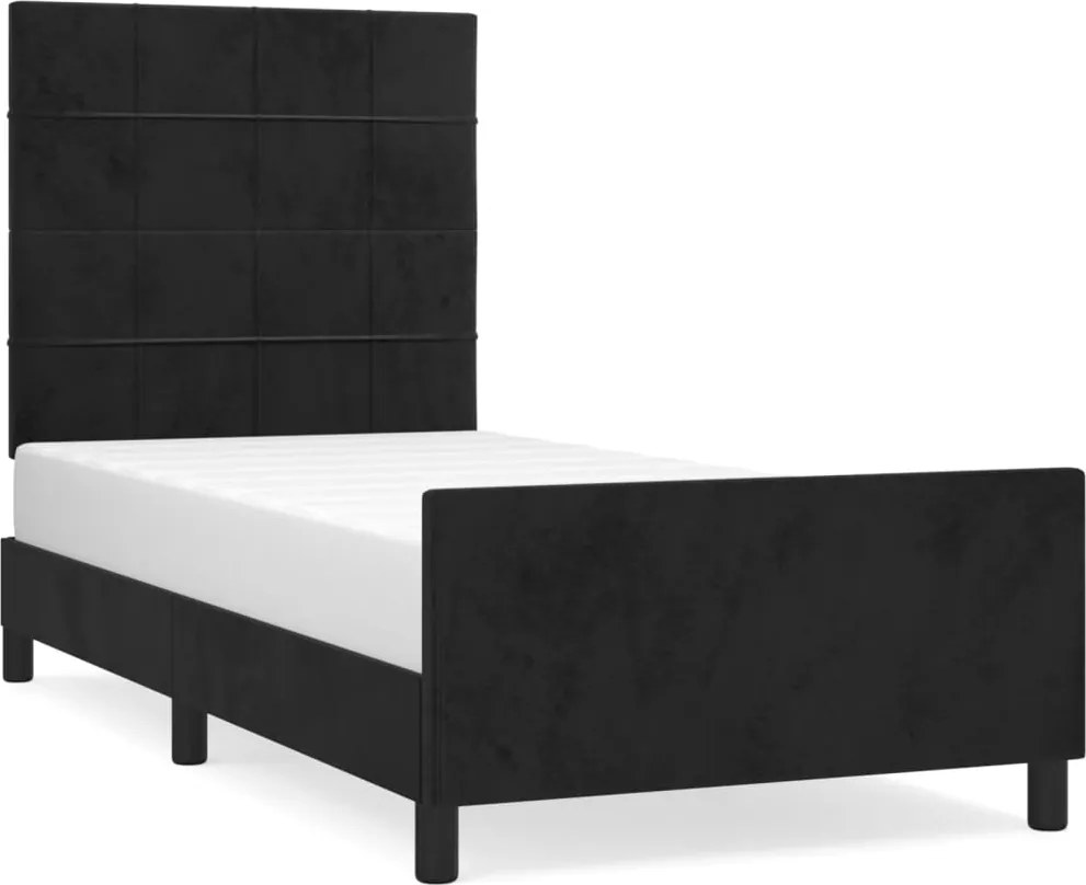 vidaXL fekete bársony ágykeret fejtámlával 90x200 cm
