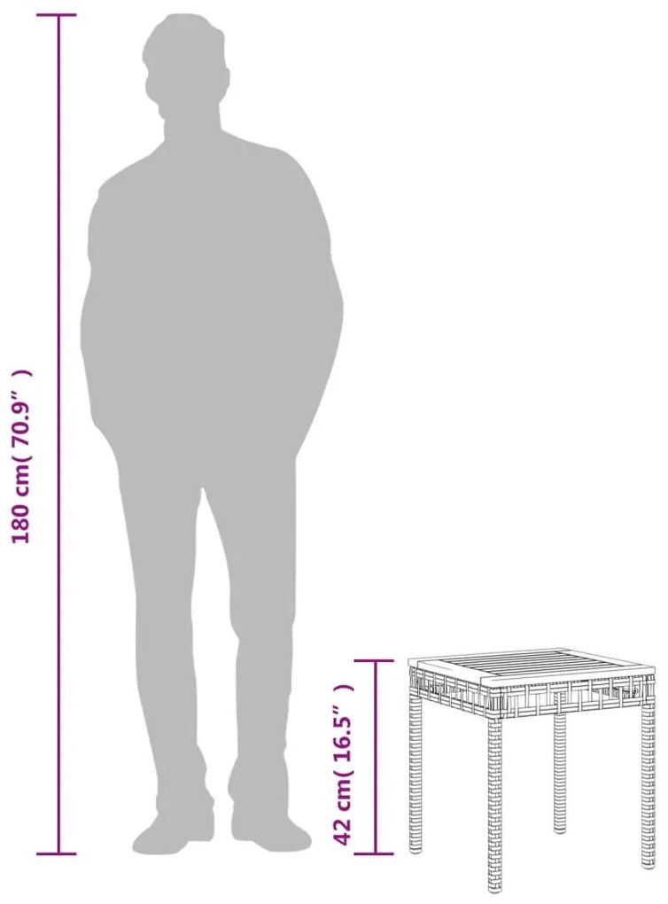 fekete polyrattan és akácfa kerti asztal 38 x 38 x 42 cm