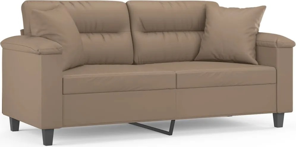 vidaXL 2 személyes cappuccino színű műbőr kanapé díszpárnákkal 140 cm