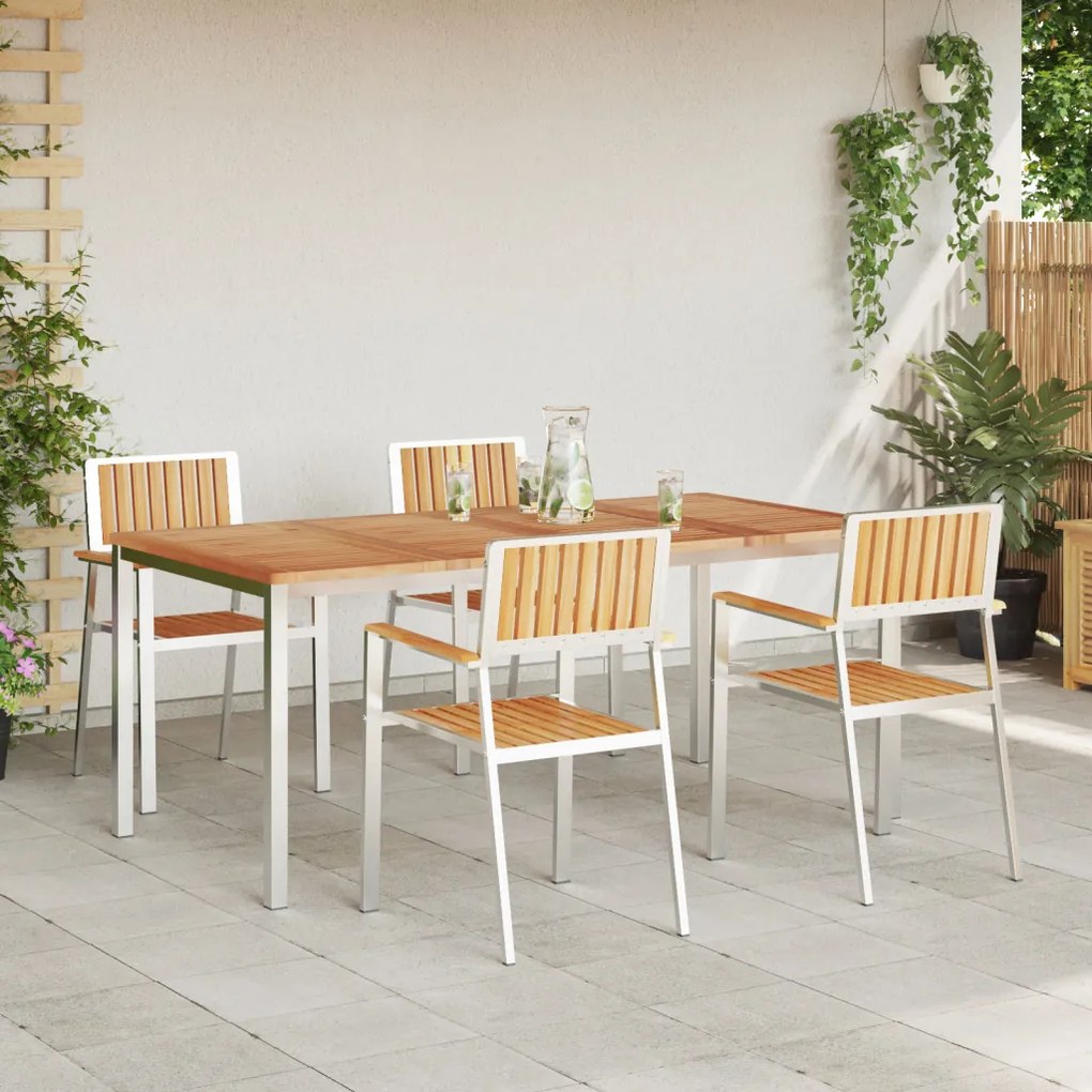 5 darabos Kerti Étkezősor Tömör Fa Tikfából, Kültéri Étkezőasztal 180x90x75 cm Tömör Fa Tikfából, Összecsukható Kerti Székek 4 db Tömör Fa Tikfából és Mézből