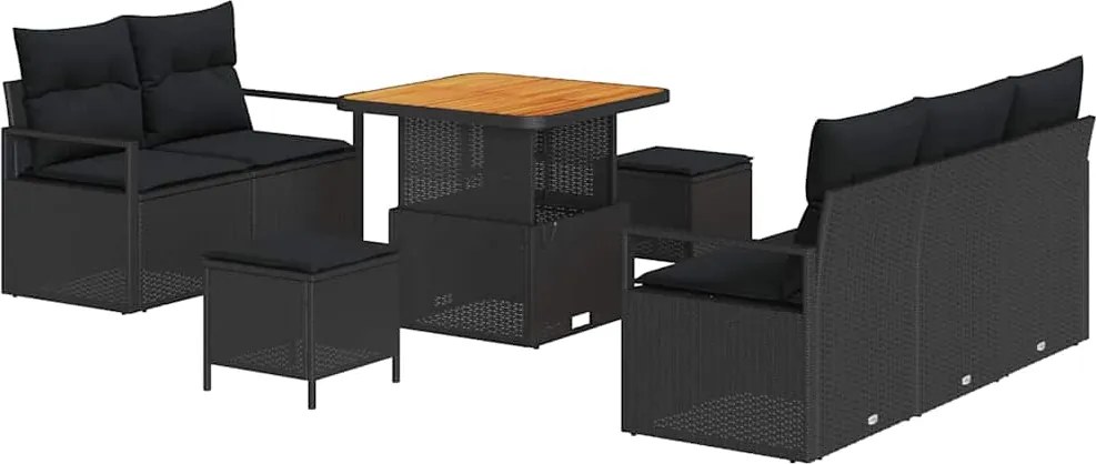 vidaXL Kerti Kanapé Szett párnával 8 pcs Fekete polirattan