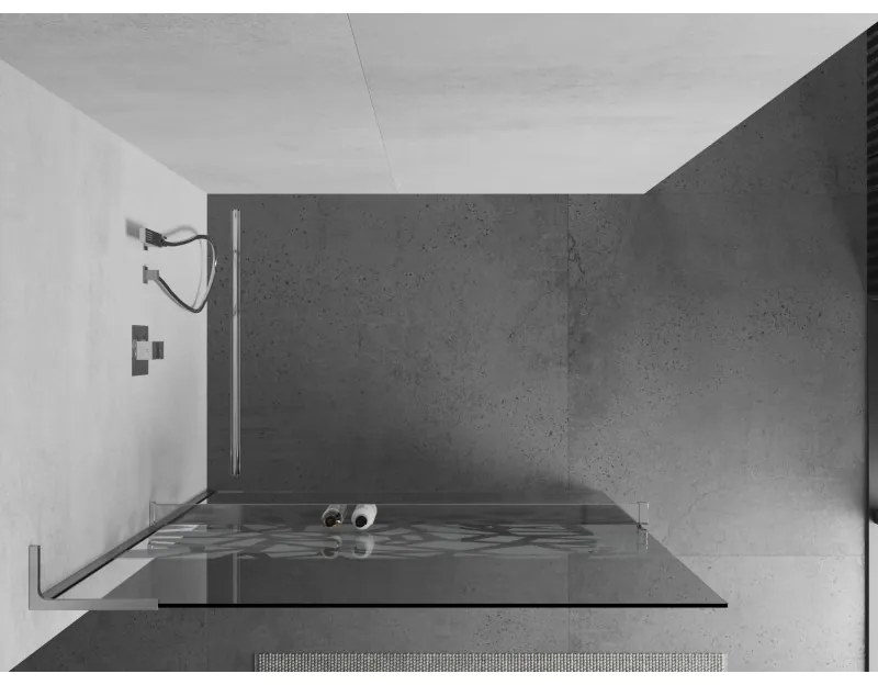 Mexen Kioto+ L, Walk-In zuhany paraván polccal és akasztóval 90 x 200 cm, 8 mm átlátszó üveg fehér mintás, króm profil, 800-090-123-01-85