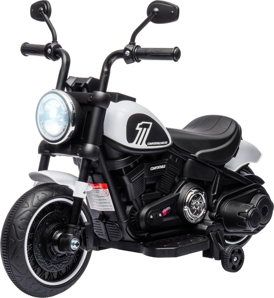 HOMCOM Gyerek Motorkerékpár Elektromos Motor 2 Leszedhető Segédkerékkel, 3 km/h, 1,5-3 Éves Korlátozott Fehér Gyerekeknek 76 x 42 x 57 cm | Aosom