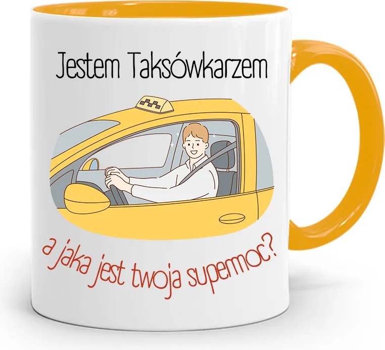 Sárga Bögre Taxisofőrnek Taxisofőr Vagyok, fényképes nyomattal