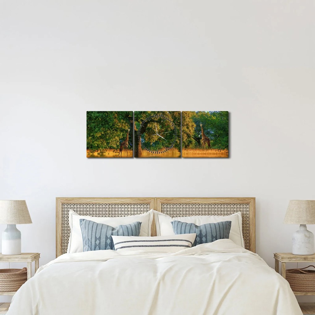 Zsiráf a természetben képe (órával) (90x30 cm)