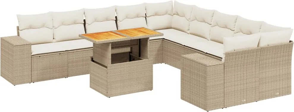 vidaXL 11 részes bézs polyrattan kerti ülőgarnitúra párnákkal