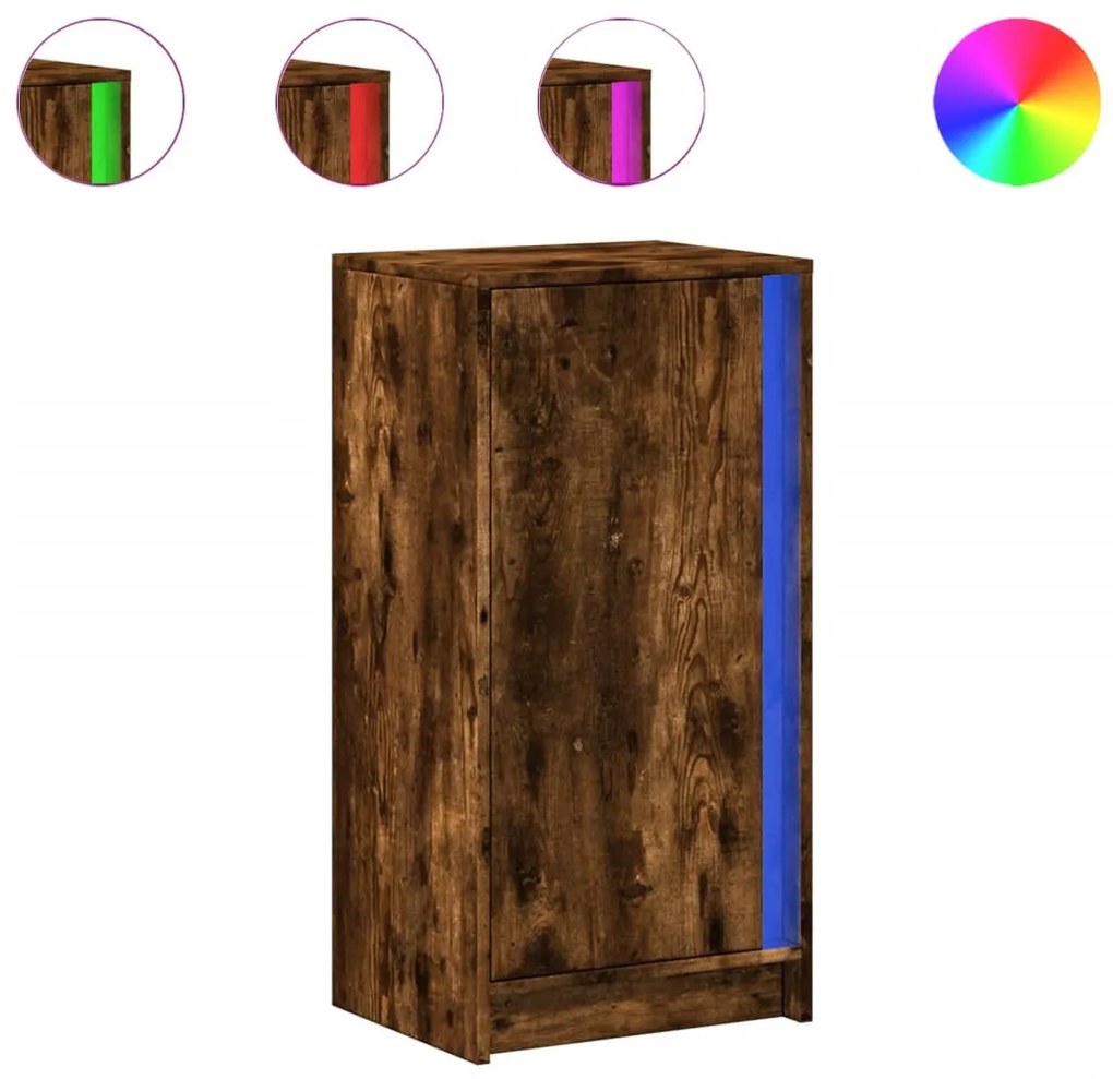 füstös tölgy szerelt fa tálalószekrény LED-del 42,5x34x85 cm