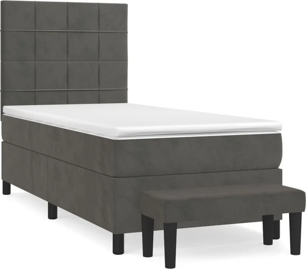 vidaXL sötétszürke bársony rugós ágy matraccal 90 x 200 cm