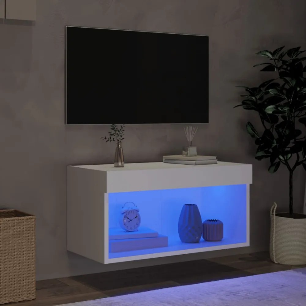 fehér TV-szekrény LED-világítással 60 x 30 x 30 cm