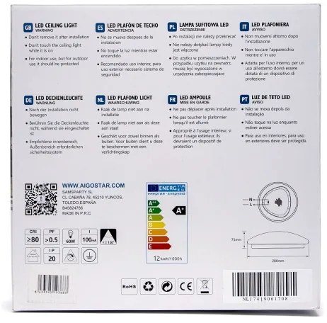 Aigostar - LED mennyezeti lámpa érzékelővel LED/12W/230V 3000K átm. 28 cm
