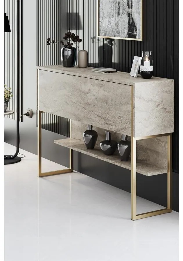 Komód Luxe - Travertine, Gold