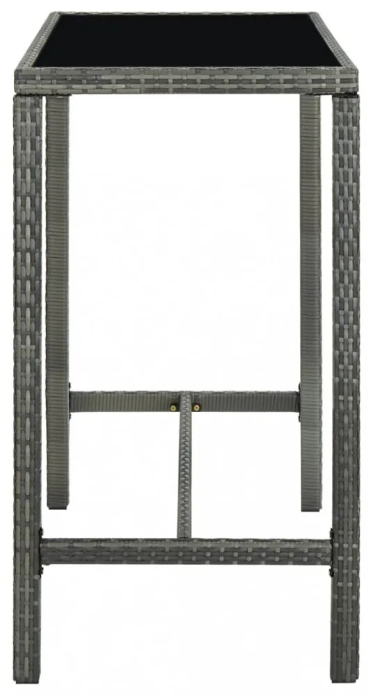 szürke polyrattan és üveg kerti bárasztal 130 x 60 x 110 cm