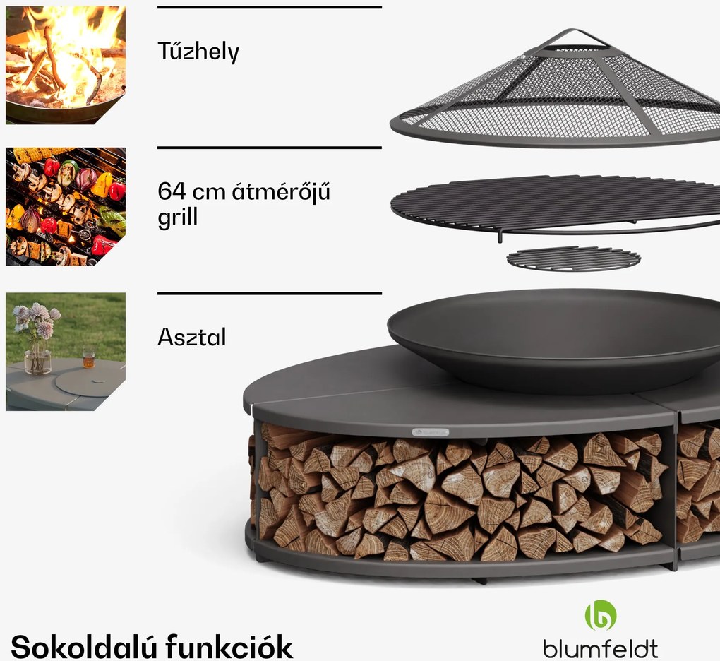 Blumfeldt Firebowl Ebeko 3 az 1-ben, grillsütőként vagy asztalként is használható, grillrács + szikravédő