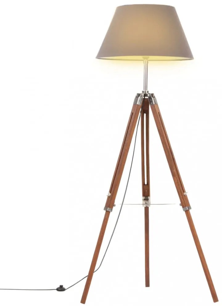 mézbarna-szürke háromlábú tömör tíkfa állólámpa 141 cm