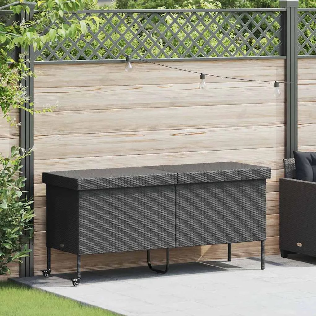 vidaXL fekete polyrattan kerti tárolóláda kerekekkel 160x55x75 cm