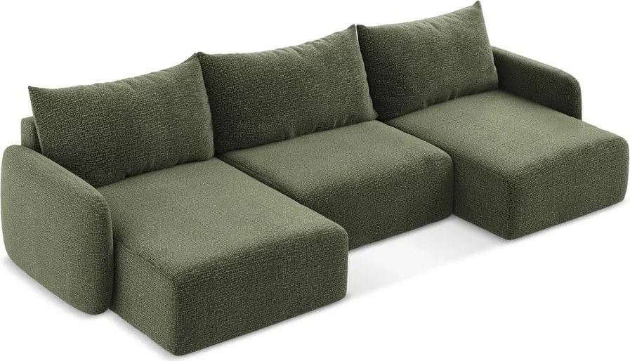 Zöld kinyitható-tárolóhelyes sarokkanapé Kalena – Makamii