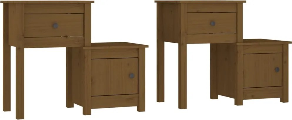 vidaXL 2 db mézbarna tömör fenyőfa éjjeliszekrény 79,5 x 38 x 65,5 cm