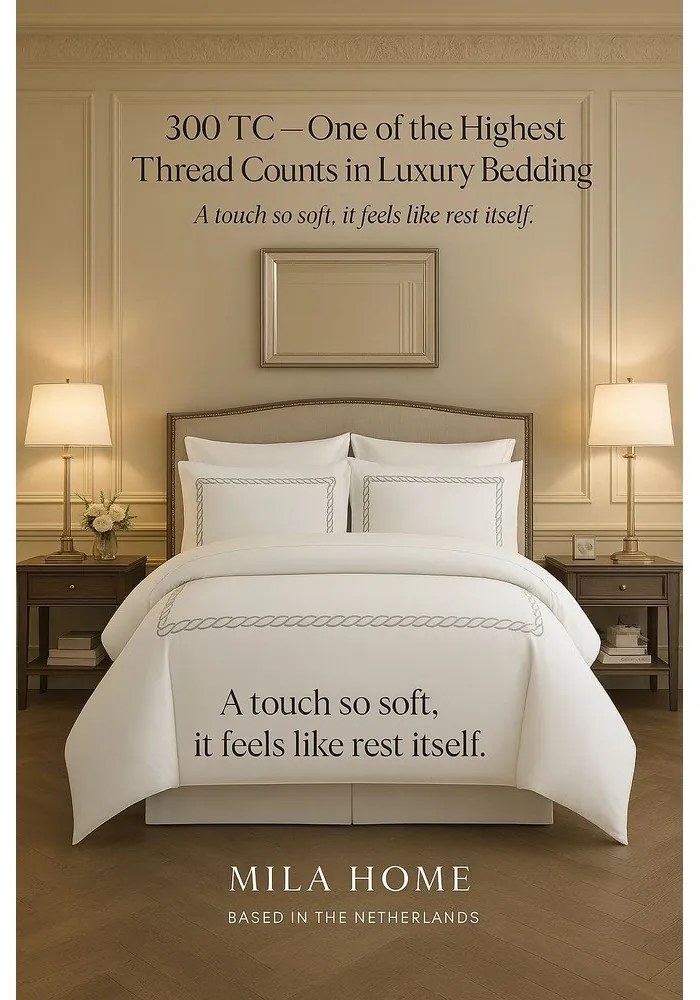 Fehér hatrészes kétszemélyes-hosszabbított pamut-szatén ágyneműhuzat lepedővel 240x220 cm Whispered Serenity – Mila Home Luxury