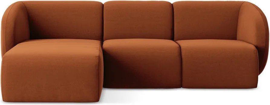 Terrakotta színű bársony sarokkanapé (bal oldali-heverő résszel) Lani – Makamii