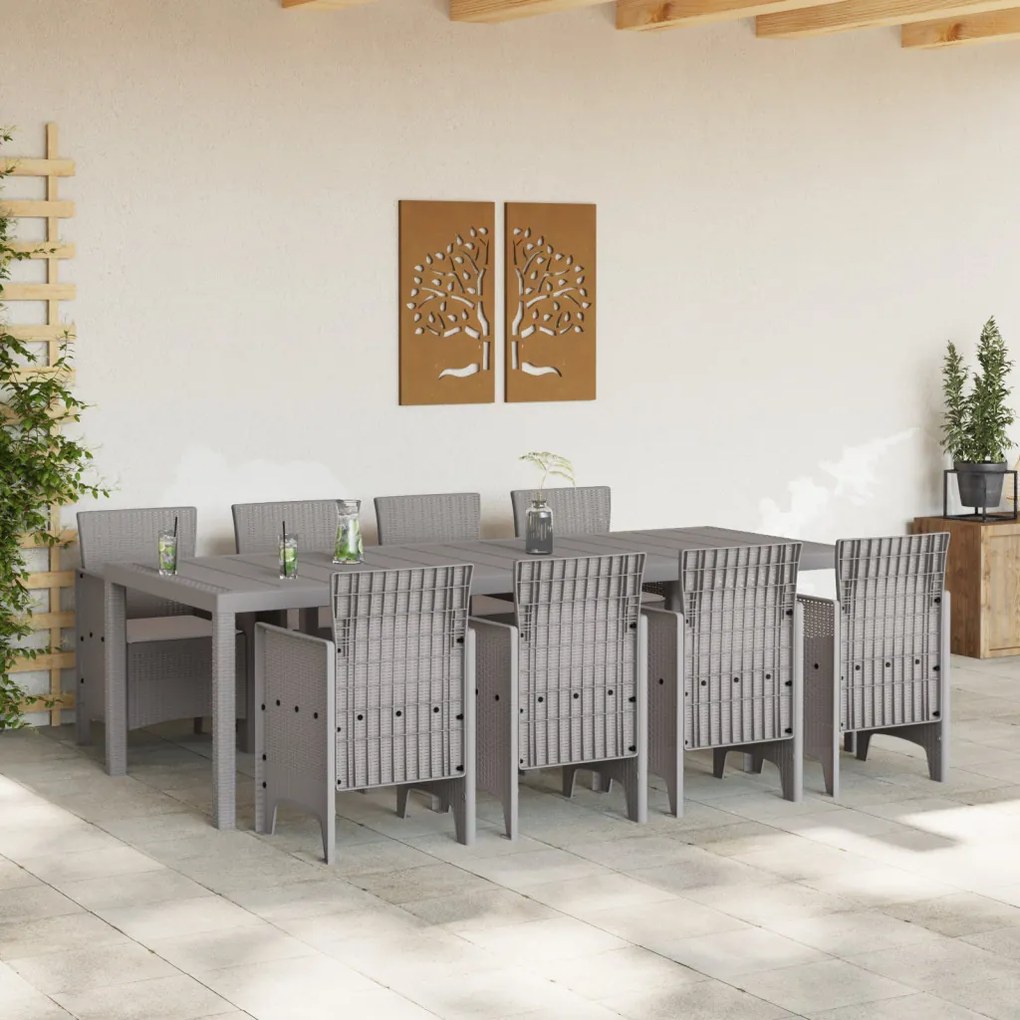 9 darabos kert étkező szett párnákkal fehér poly rattanból