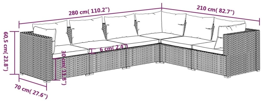 6 részes barna polyrattan kerti ülőgarnitúra párnákkal