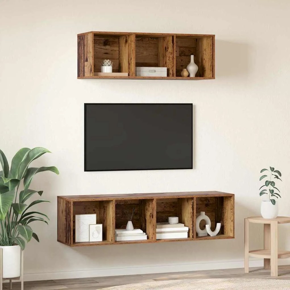 TV Szekrény Szett 2 pcs Régi fa 37 x 37 x 142.5 cm Faanyag